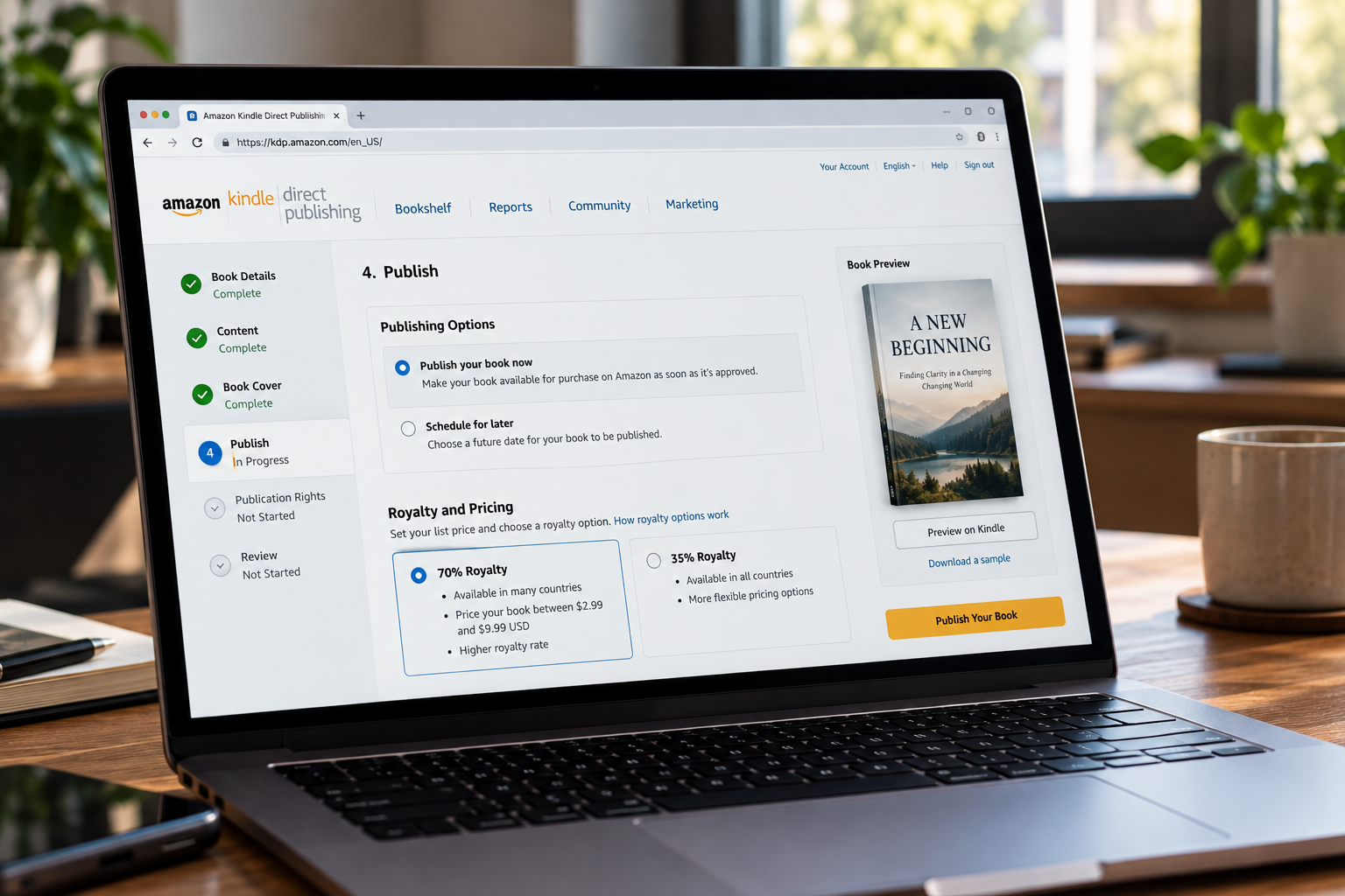 Author workspace with publishing dashboard