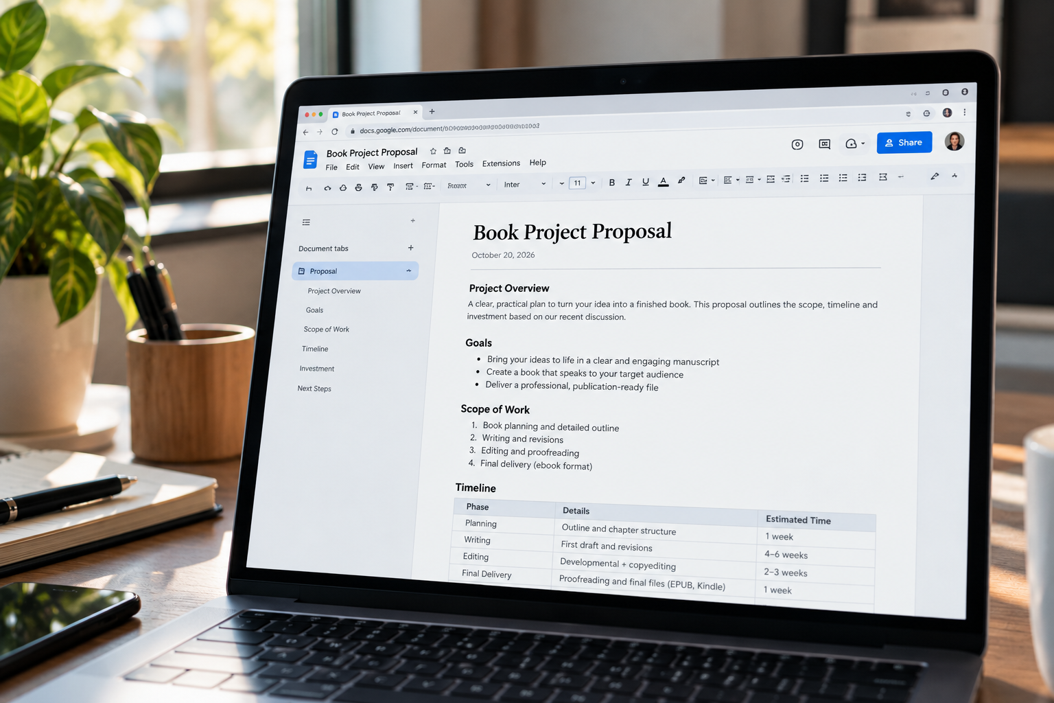 Book project proposal workspace
