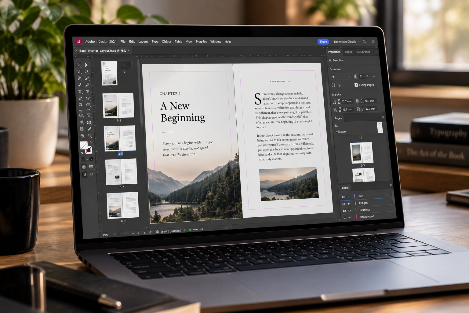 Book production and layout workspace